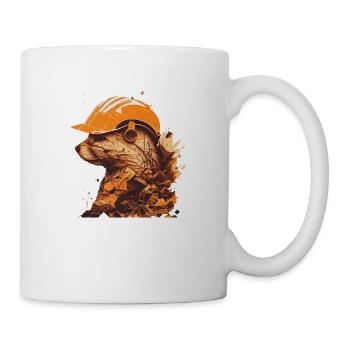 Frettchen als Bauarbeiter mit gelbem Bauhelm - Tasse - Weiß - Rechts