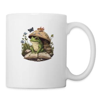 White Cottagecore Aesthetic Mushroom Frog Reading - Mug - white - Right