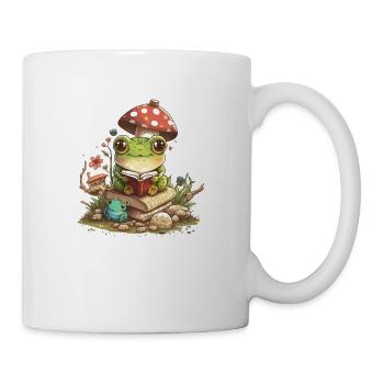 White Cottagecore Aesthetic Mushroom Frog Reading - Mug - white - Right