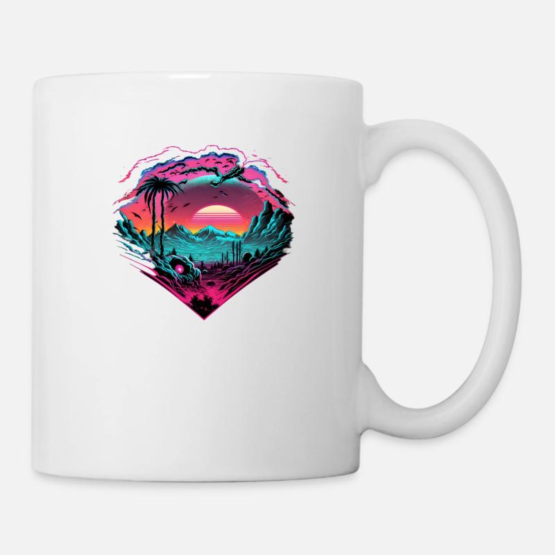 Synthwave Sunset 80s Geschenk - Tasse - Weiß