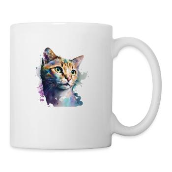Hauskatze Aquarell Kurzhaar Katze Cooles Art-Motiv - Tasse - Weiß - Rechts