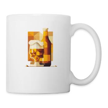 Verre à bière abstrait et bouteille de bière - Mug blanc - blanc - Droite