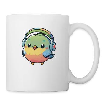 Kawaii Mignon Happy Colorful Bird avec des écouteurs - Mug blanc - blanc - Droite