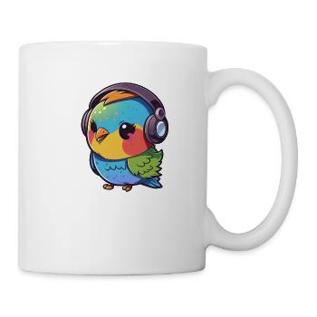 Kawaii Mignon Happy Colorful Bird avec des écouteurs - Mug blanc - blanc - Droite