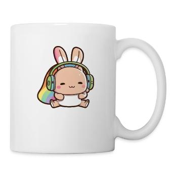 Kawaii Cute Happy Colorful Rabbit avec écouteurs - Mug blanc - blanc - Droite