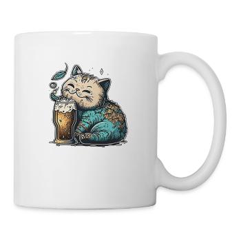 Chat heureux avec de la bière - Mug blanc - blanc - Droite