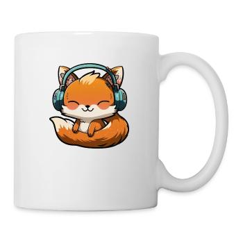 Kawaii Süßer glücklicher bunter Fuchs mit Kopfhörern - Tasse - Weiß - Rechts
