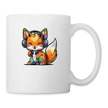 Kawaii Süßer Fröhlicher Bunter Fuchs mit Kopfhörern - Tasse - Weiß - Rechts
