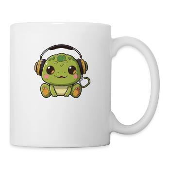 Kawaii Mignon Happy Colorful Frog avec écouteurs - Mug blanc - blanc - Droite