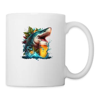 Cool shark drinking beer - Mug - white - Right