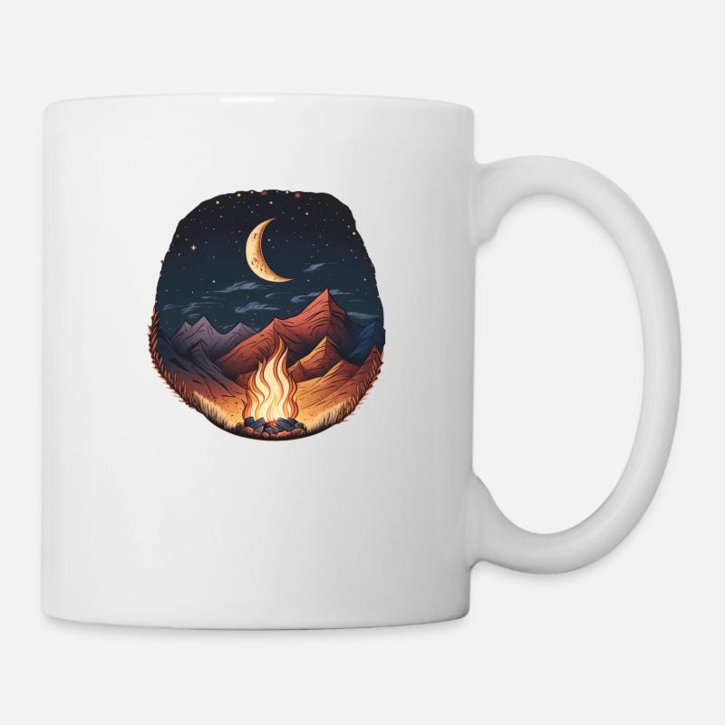 Campfire Starry Sky Moonlight Mountain - Mug - white