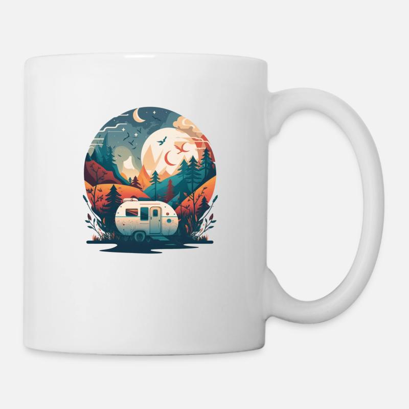 Caravanes,Campeurs dans les montagnes au clair de lune - Mug blanc - blanc