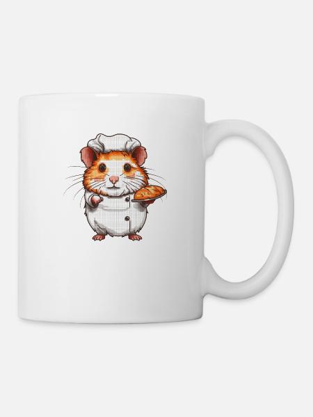 Hamster en boulanger avec chapeau de chef en 8 bits - Mug blanc - blanc