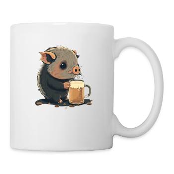 Cute pig drinks a big beer - Mug - white - Right