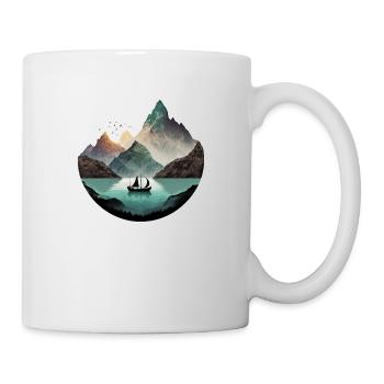 Boat on calm lake in the mountains - Mug - white - Right