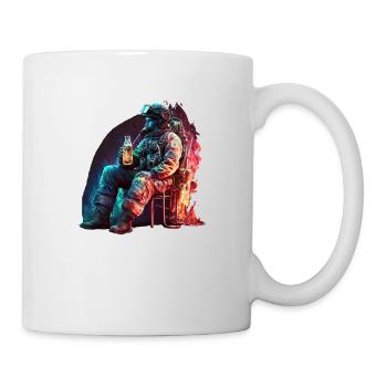 Firefighter enjoying a beer in the fire - Mug - white - Right