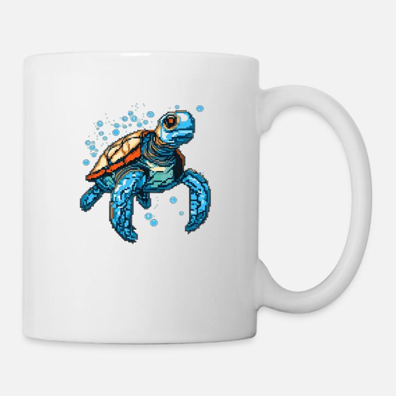 Turtle in 8 bit retro game graphics - Mug - white