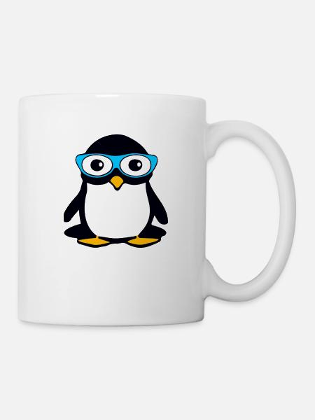 Pinguin mit blauer Brille - Tasse - Weiß