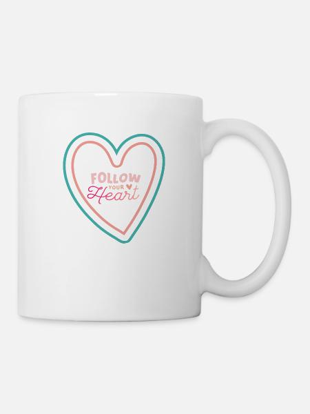 Follow Your Heart, Cute Heart Art Design - Mug - white