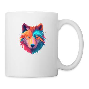 Wolf in happy colorful minimal design - Mug - white - Right