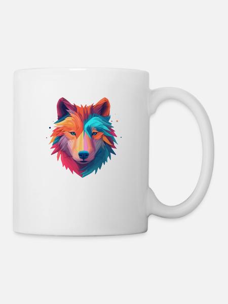 Wolf in happy colorful minimal design - Mug - white