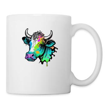 Kuh Kopf Bunt Zeichnung - Tasse - Weiß - Rechts