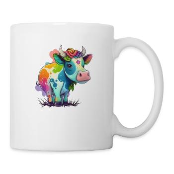 Kuh Zeichnung Regenbogen - Tasse - Weiß - Rechts