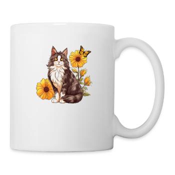 Chats et tournesols papillon - Mug blanc - blanc - Droite
