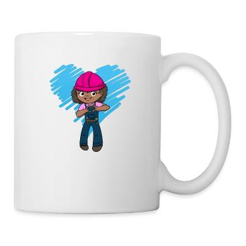 Bagger Baustelle Bauarbeiterin Mädchen I Geschenk - Tasse - Weiß - Rechts