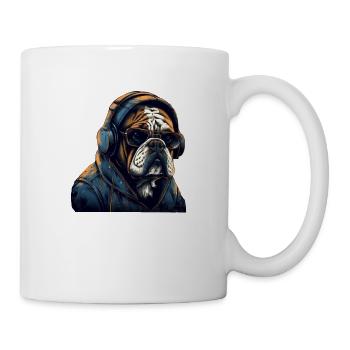 Chien bulldog cool avec écouteurs et vêtements - Mug blanc - blanc - Droite
