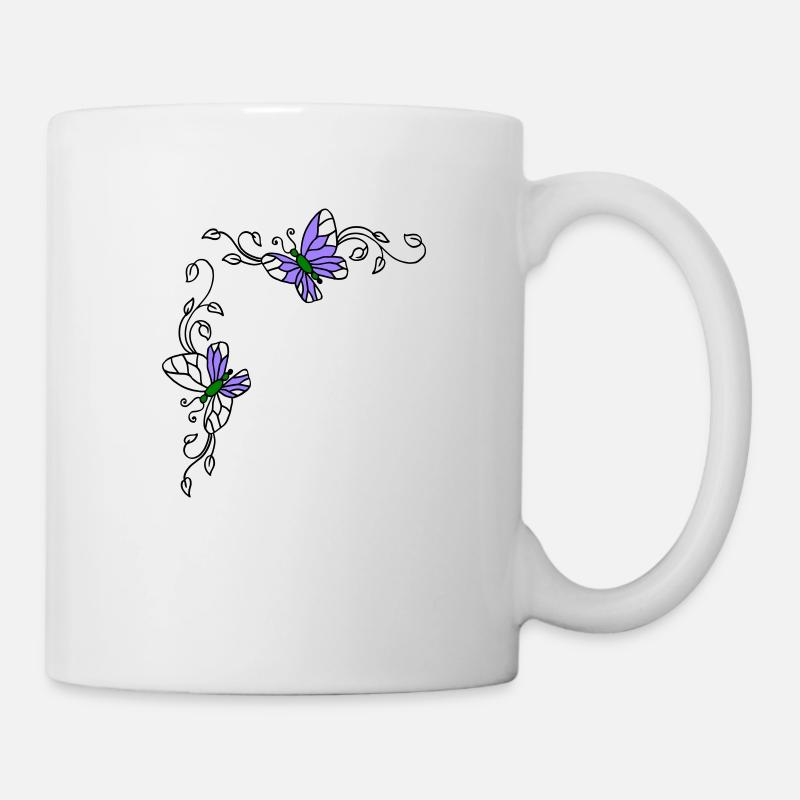 Schmetterlinge mit Blumenranken - Tasse - Weiß