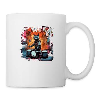 Katze Schlagzeuger Musik Tier Schlagzeug Wild Cat - Tasse - Weiß - Rechts