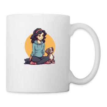 Cartoon girl with dogs - Mug - white - Right