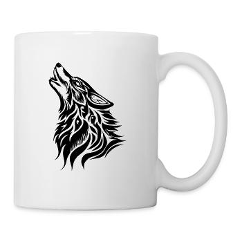 Wolf Silhouette Tribal Tattoo Style Animal Nature Fan - Mug blanc - blanc - Droite