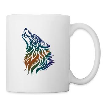 Wolf Silhouette Tribal Tattoo Style Animal Nature Fan - Mug blanc - blanc - Droite