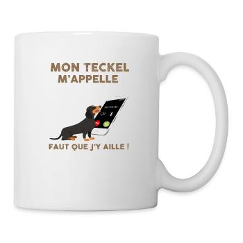 Petit Chien Teckel Appelle Son maitre Sur Portable - Mug blanc - blanc - Droite