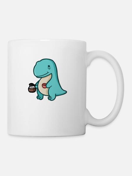 hugadino dino with coffee addiction, cute dinosaur - Mug - white