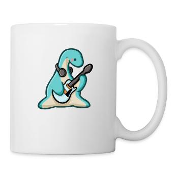 hugadino dino with electric guitar, cute dinosaur - Mug - white - Right
