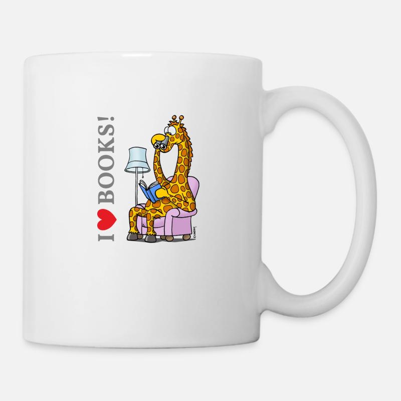 Die Giraffe liebt Bücher - Tasse - Weiß