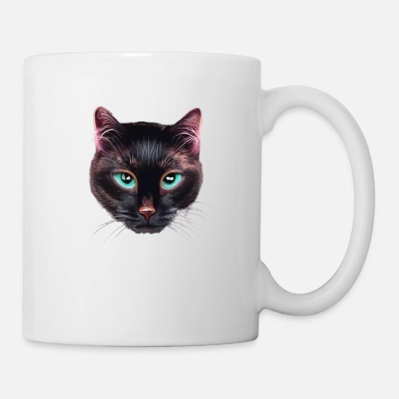 Chat Noir pas content aux yeux bleus - Mug blanc - blanc