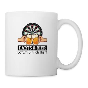 Darts Und Bier Darum Bin Ich Hier Dart Sprüche - Tasse - Weiß - Rechts