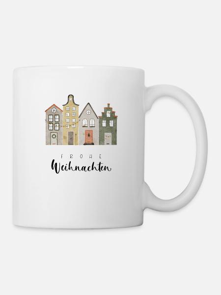 Frohe Weihnachten - Häuschen - Tasse - Weiß