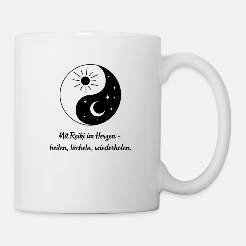 Guérir, sourire, répéter avec le Reiki dans le cœur - Mug blanc - blanc