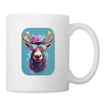 Moose with cap and sunglasses, King of the Forest - Mug - white - Right