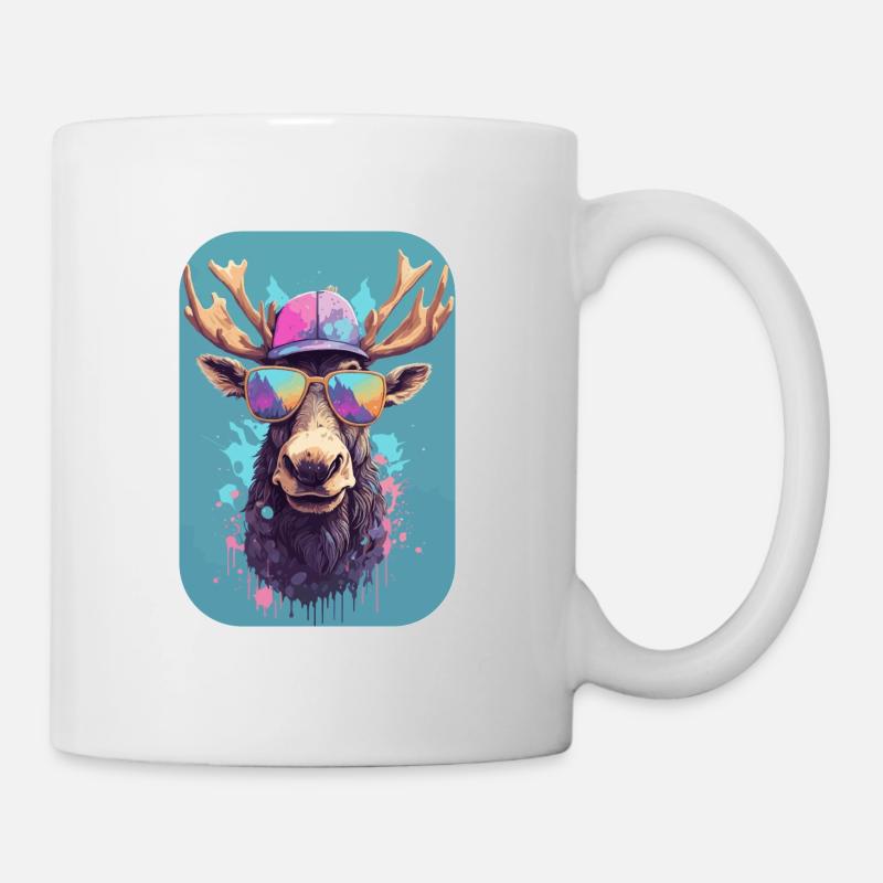 Orignal avec casquette et lunettes de soleil, roi de la forêt - Mug blanc - blanc