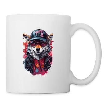 Wolf Cool Cool mit Mütze und Brille Bunt - Tasse - Weiß - Rechts