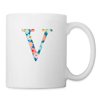 Personalisierbar Monogramm V Blumenmuster - Tasse - Weiß - Rechts