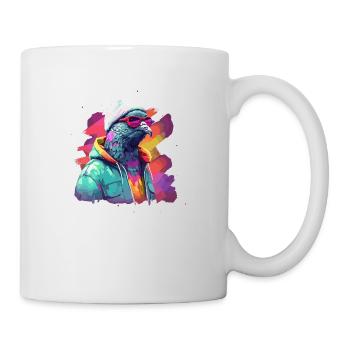 Taube mit Sonnenbrille Bunt Coole Tauben Vogel - Tasse - Weiß - Rechts