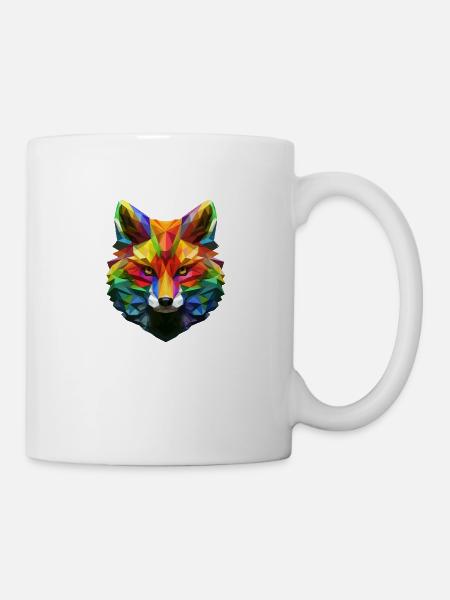Bunter Fuchs im Origami Stil in Regenbogen-Farben - Tasse - Weiß