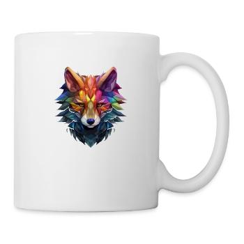 Bunter Fuchs im Origami Style, Regenbogenfarben - Tasse - Weiß - Rechts